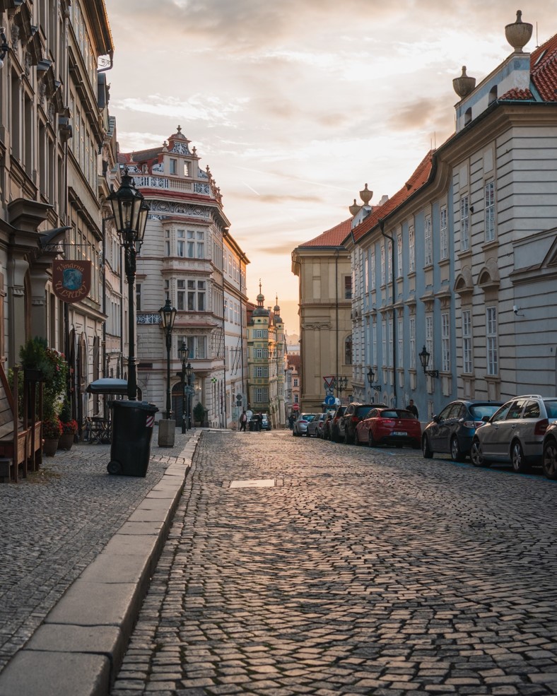 photo of building on Nerudova Street during Sunrise