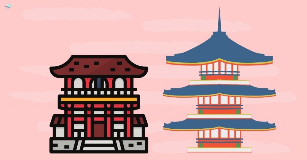 illustration of two different shrines next to each other