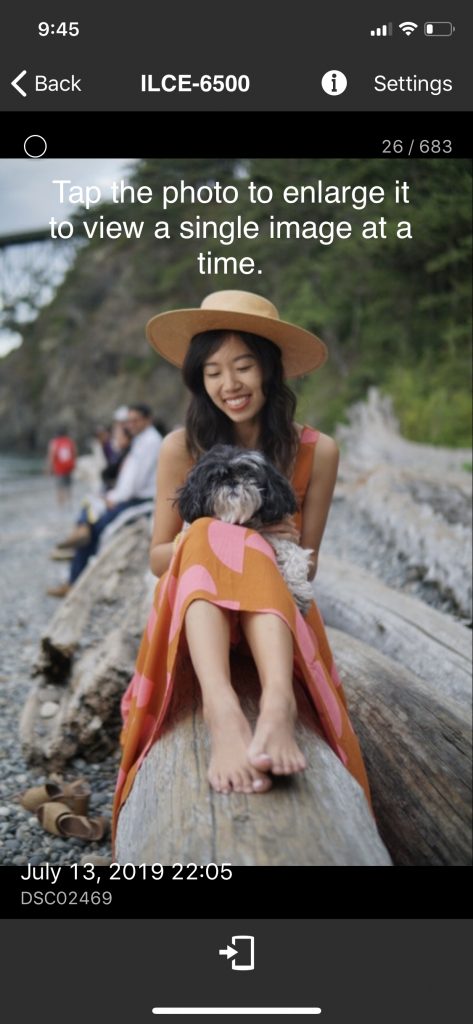 viewing a single image to select and transfer with the imaging edge mobile app