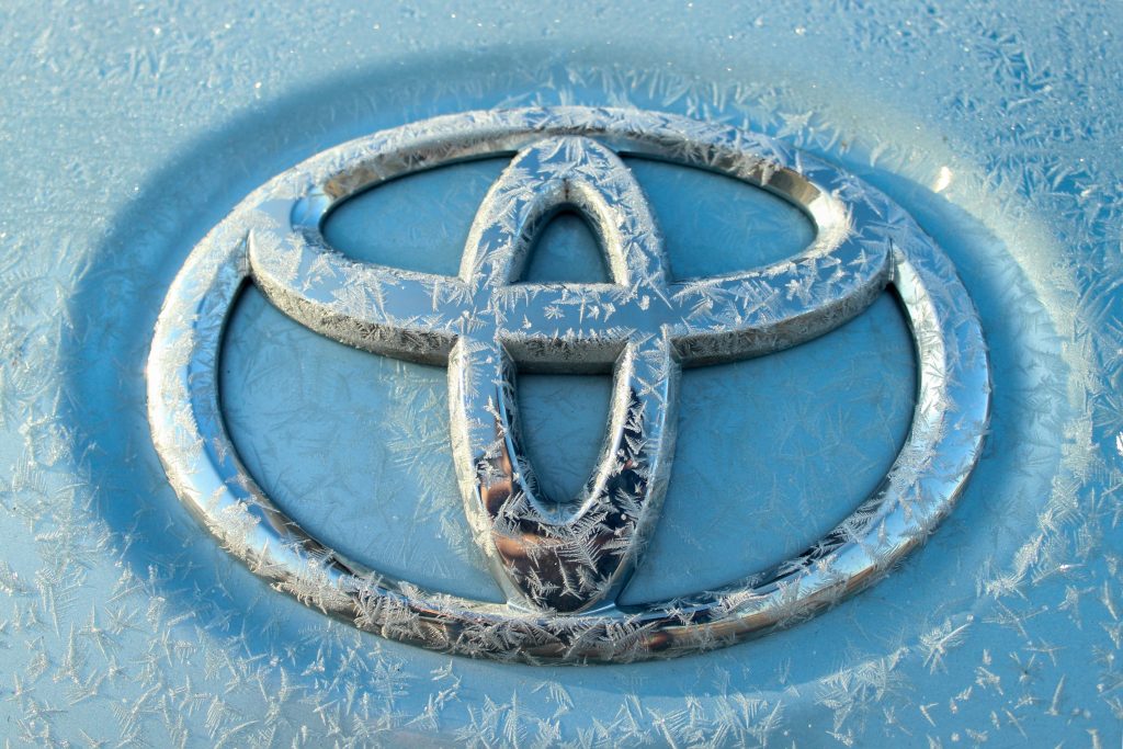 up close photo of toyota logo