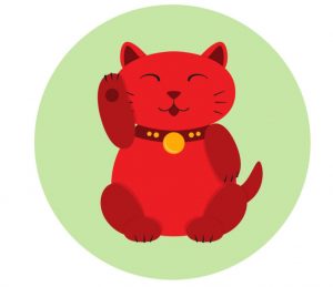 illustration of a red maneki neko