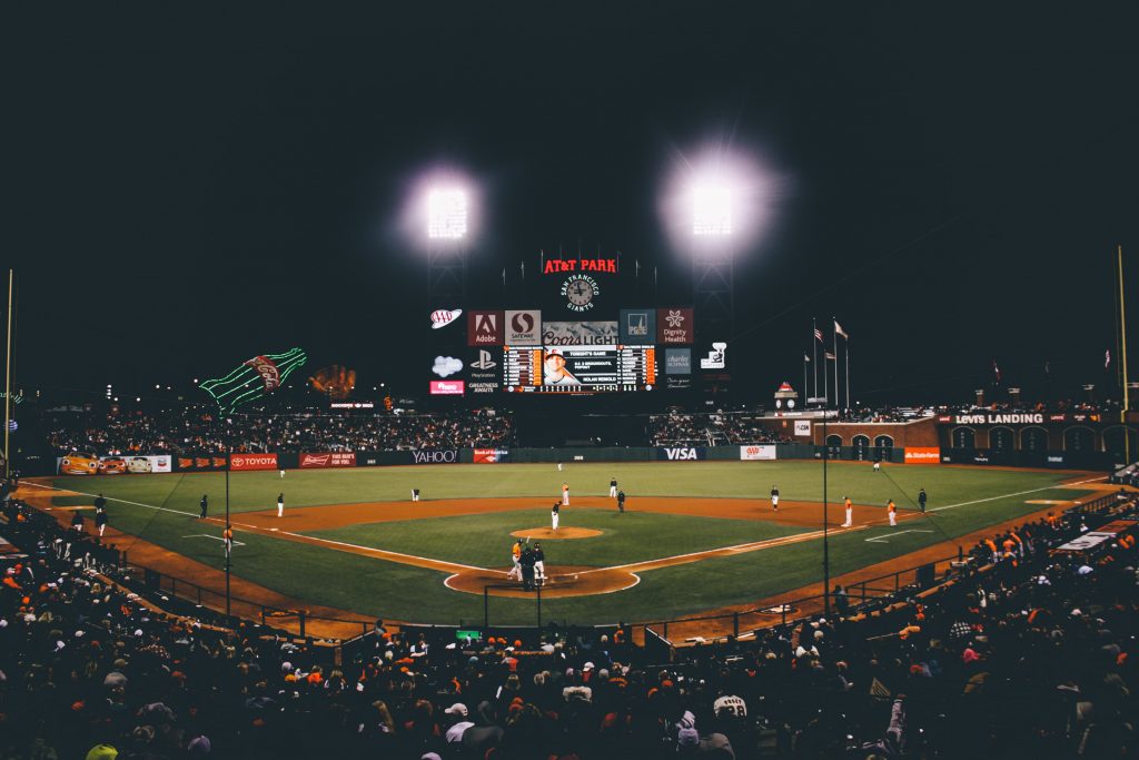 image of baseball field at night