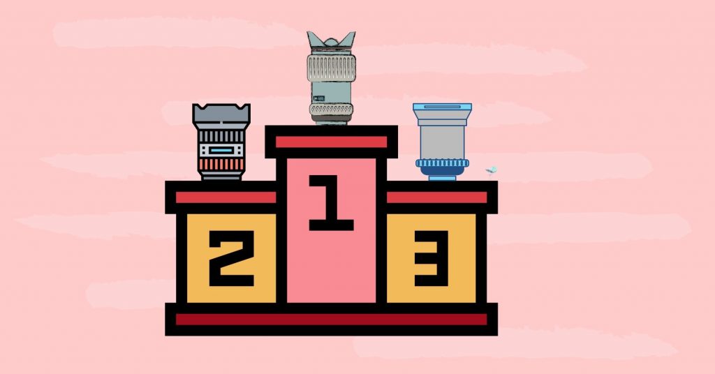 illustration of a podium with lenses in first, second, and third place