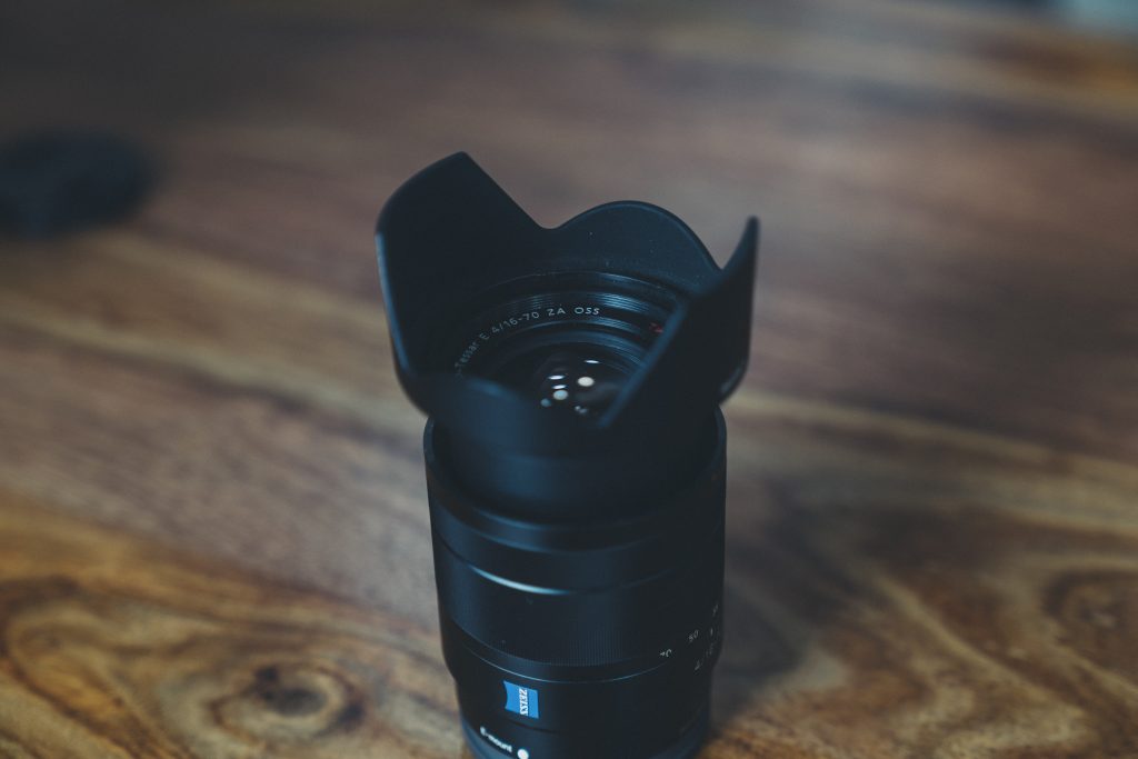 black lens on wood table