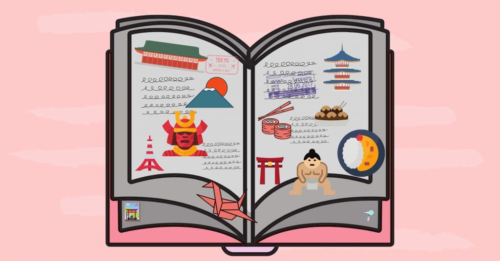 illustration of the unique information found in a guidebook about japan