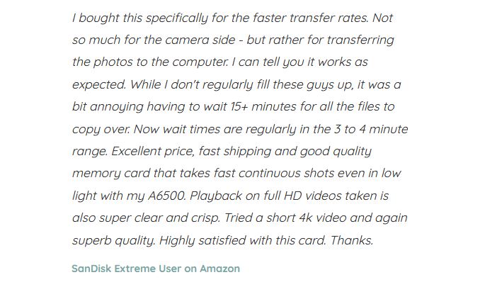 image with a testimonial for a sd card from sandisk