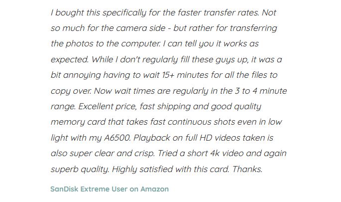 image with a testimonial for a sd card from sandisk