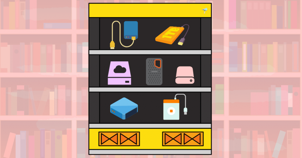 illustration of hard drives on a shelf