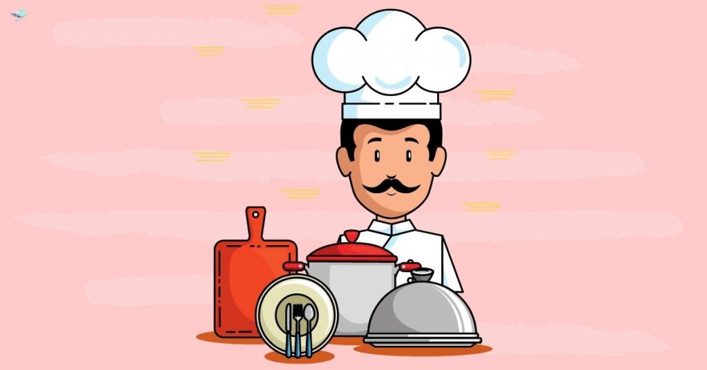 illustration of chef with pots and pans