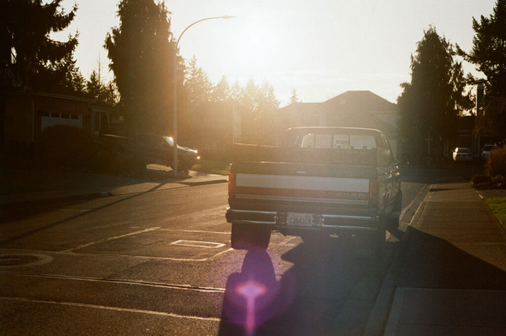 image of truck in the sunset sun