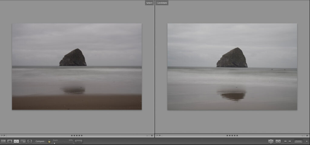 side by side image of a haystack in the ocean