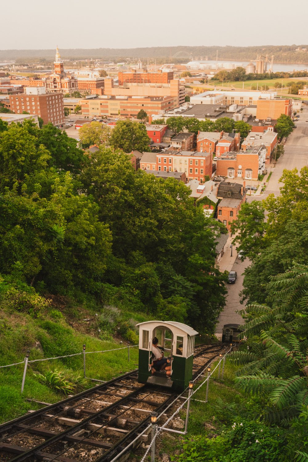 The Fenelon Place Elevator descending toward downtown Dubuque